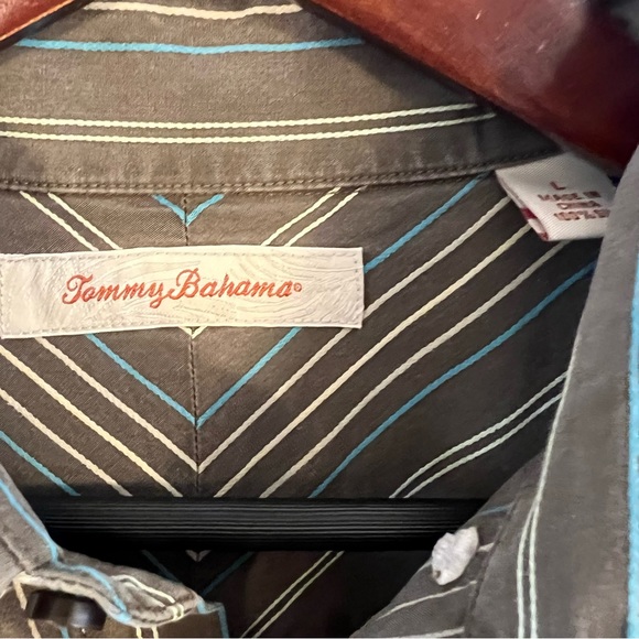 Tommy Bahama Shirt Mens L Large Silk Brown Striped Long Sleeve Button Up Casual - Picture 3 of 4